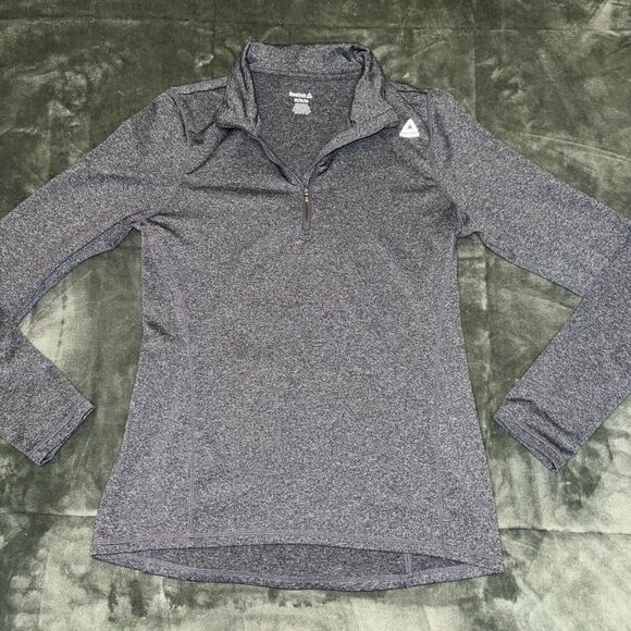 Reebok Top Women's Medium Gray Running Mock Neck Long Sleeve 1/4 Zip Pullover - Picture 1 of 7